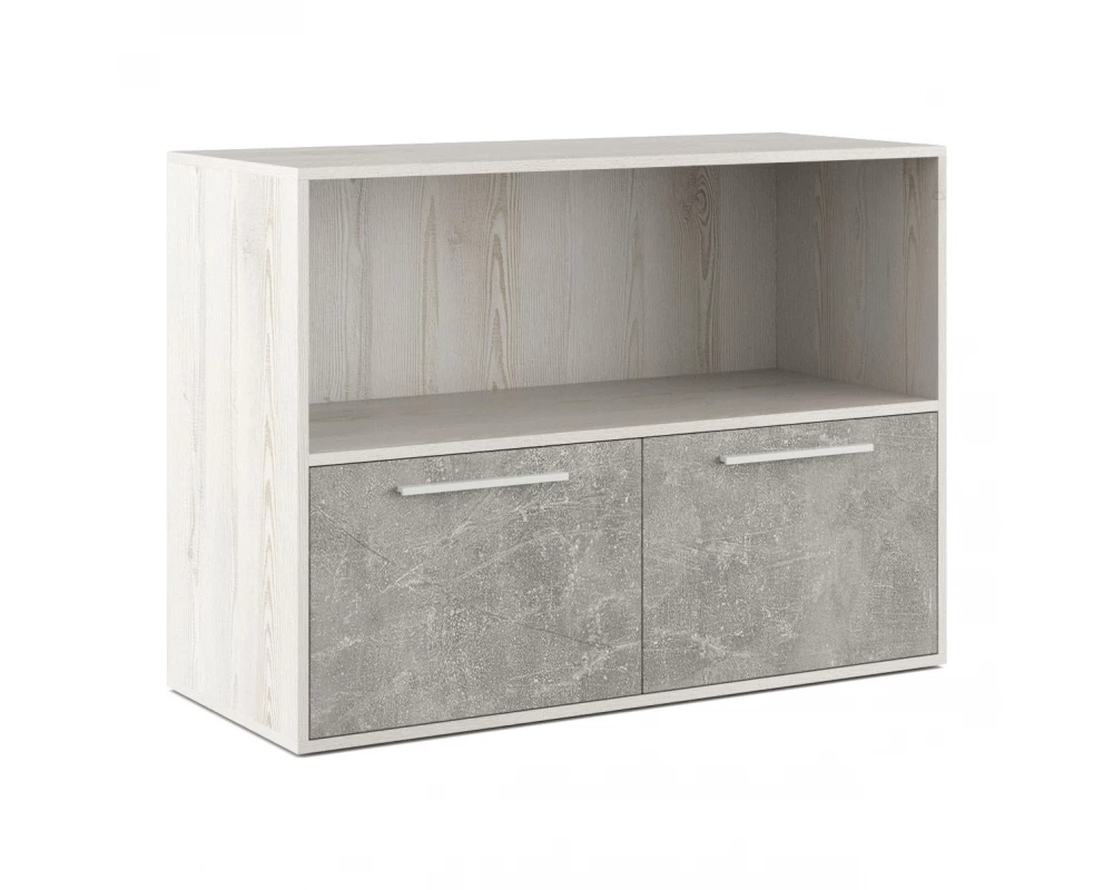 Шкаф низкий с горизонтальной нишей B-tone Сосна/Бетон светлый