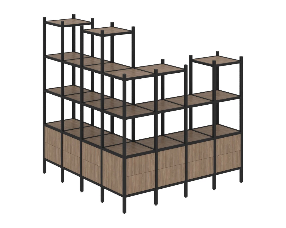 Угловой внешний стеллаж наборный L-55 1694x1694x1869 Loft