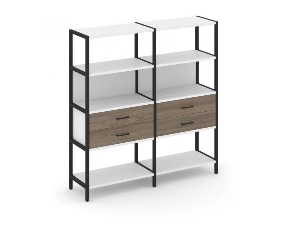 Двухсекционный стеллаж четырехярусный с ящиками 1590х400х1613 Shelf System