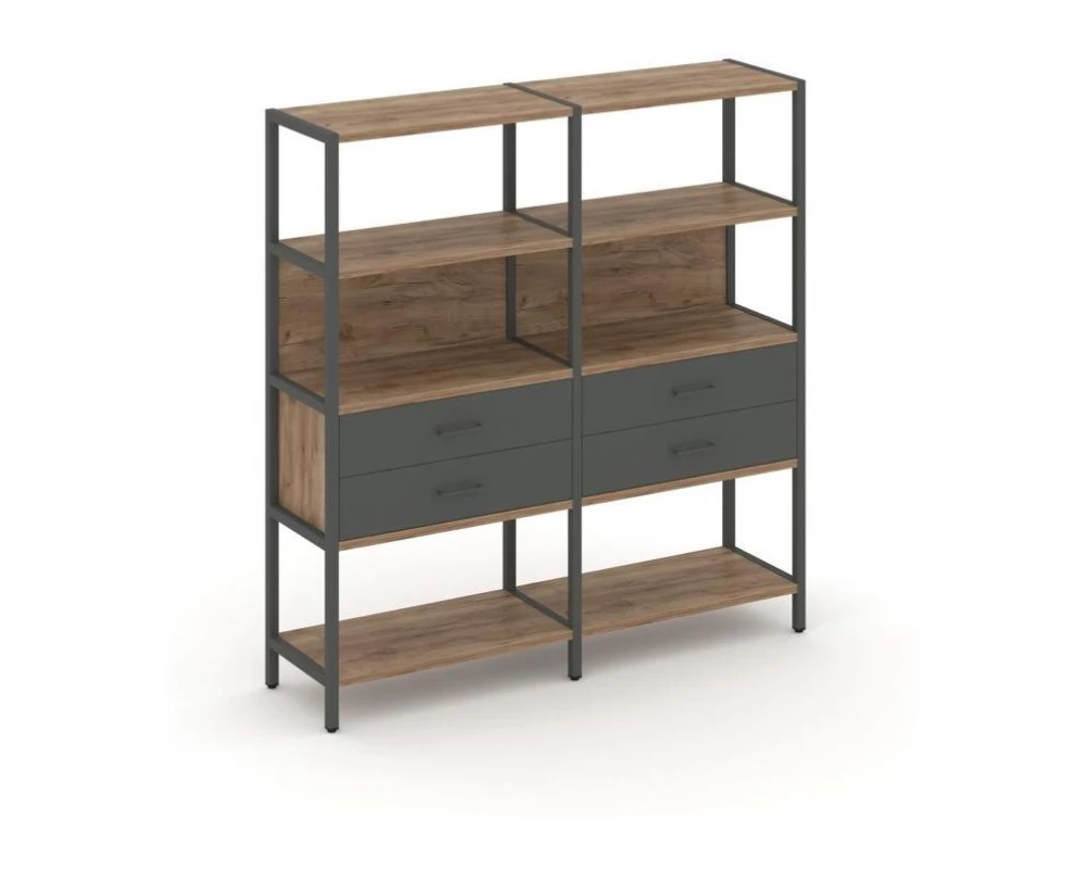 Двухсекционный стеллаж четырехярусный с ящиками 1590х400х1613 Shelf System