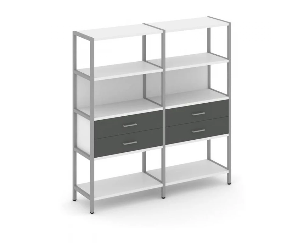 Двухсекционный стеллаж четырехярусный с ящиками 1590х400х1613 Shelf System