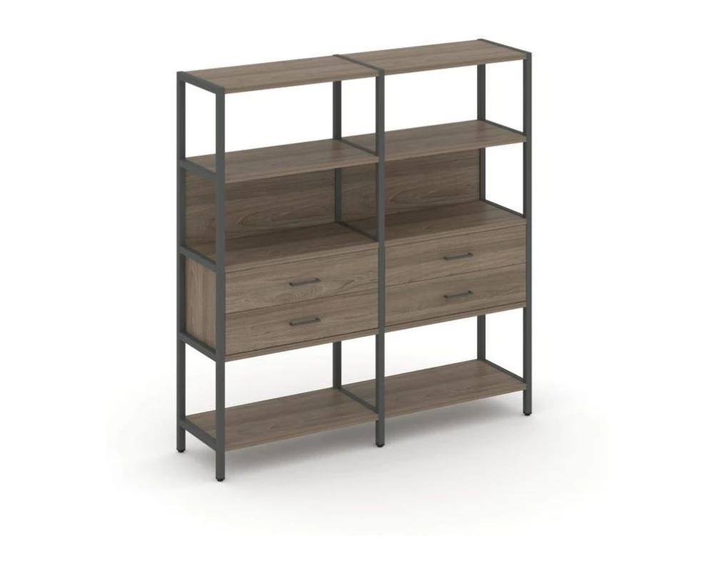 Двухсекционный стеллаж четырехярусный с ящиками 1590х400х1613 Shelf System