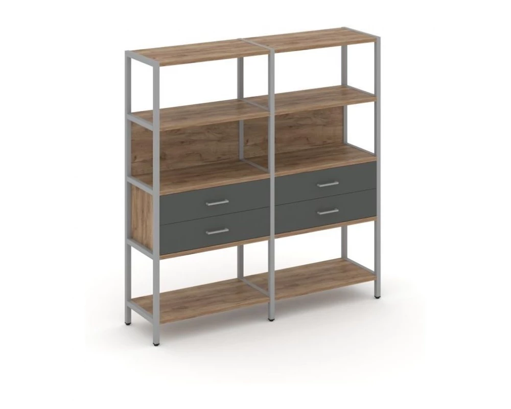 Двухсекционный стеллаж четырехярусный с ящиками 1590х400х1613 Shelf System