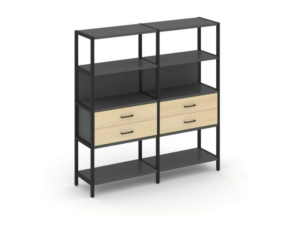 Двухсекционный стеллаж четырехярусный с ящиками 1590х400х1613 Shelf System