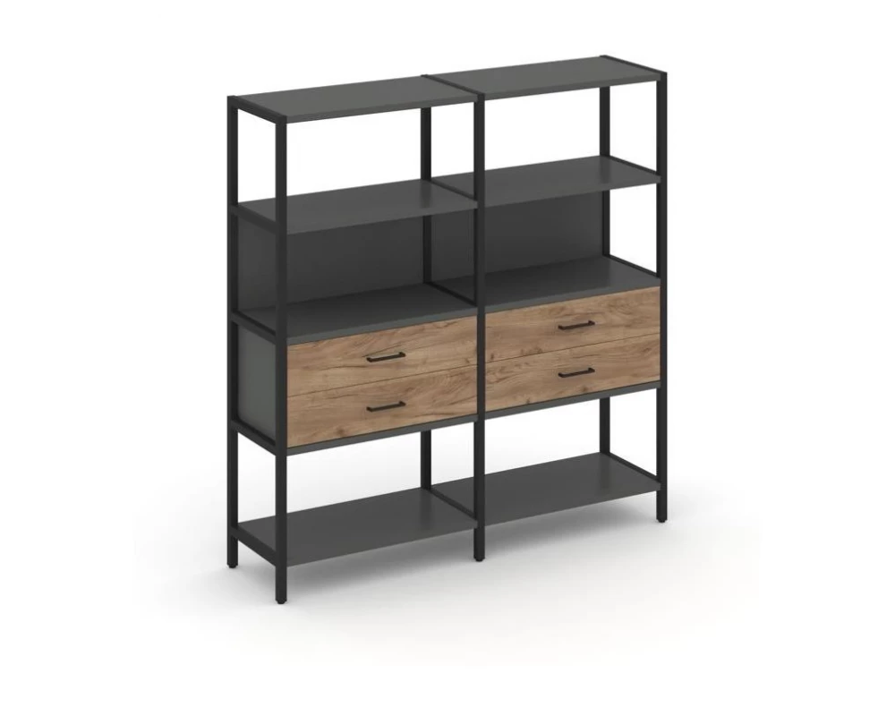 Двухсекционный стеллаж четырехярусный с ящиками 1590х400х1613 Shelf System