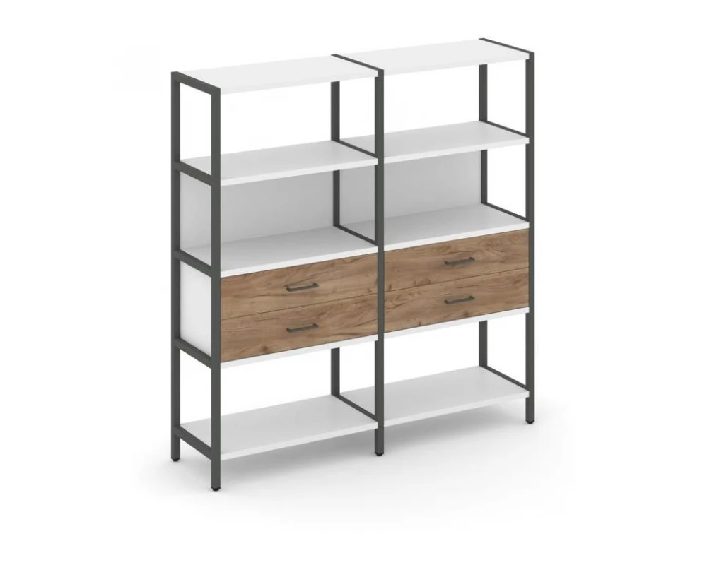 Двухсекционный стеллаж четырехярусный с ящиками 1590х400х1613 Shelf System