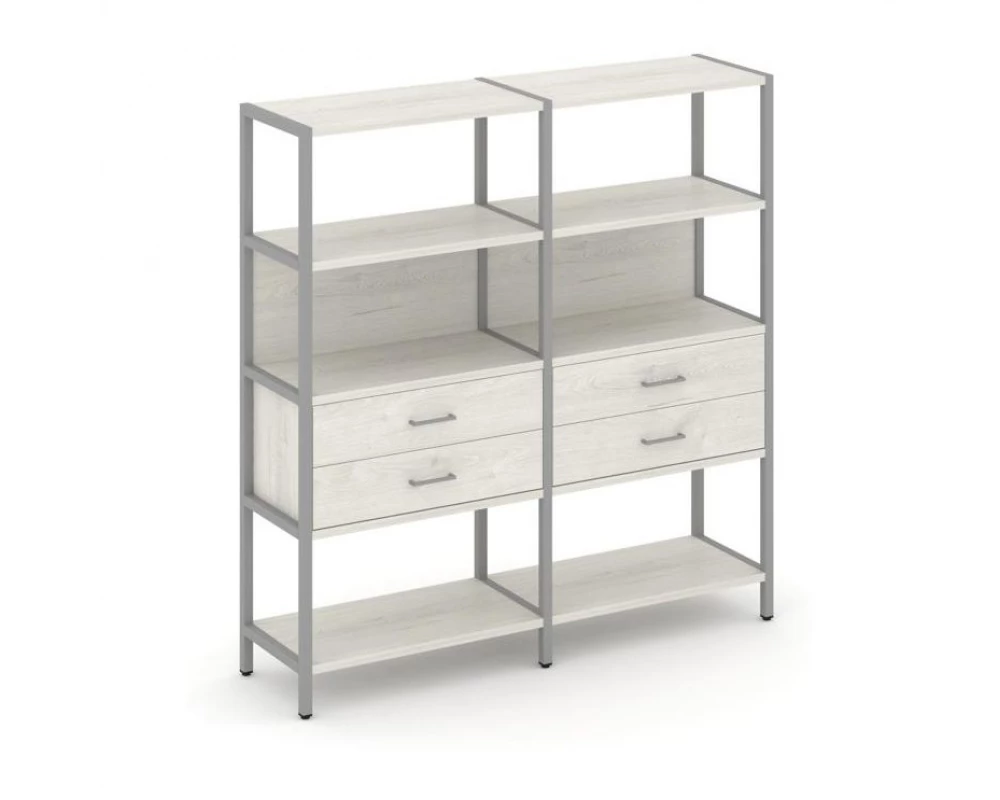 Двухсекционный стеллаж четырехярусный с ящиками 1590х400х1613 Shelf System