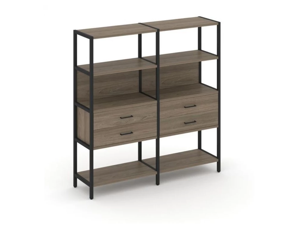 Двухсекционный стеллаж четырехярусный с ящиками 1590х400х1613 Shelf System