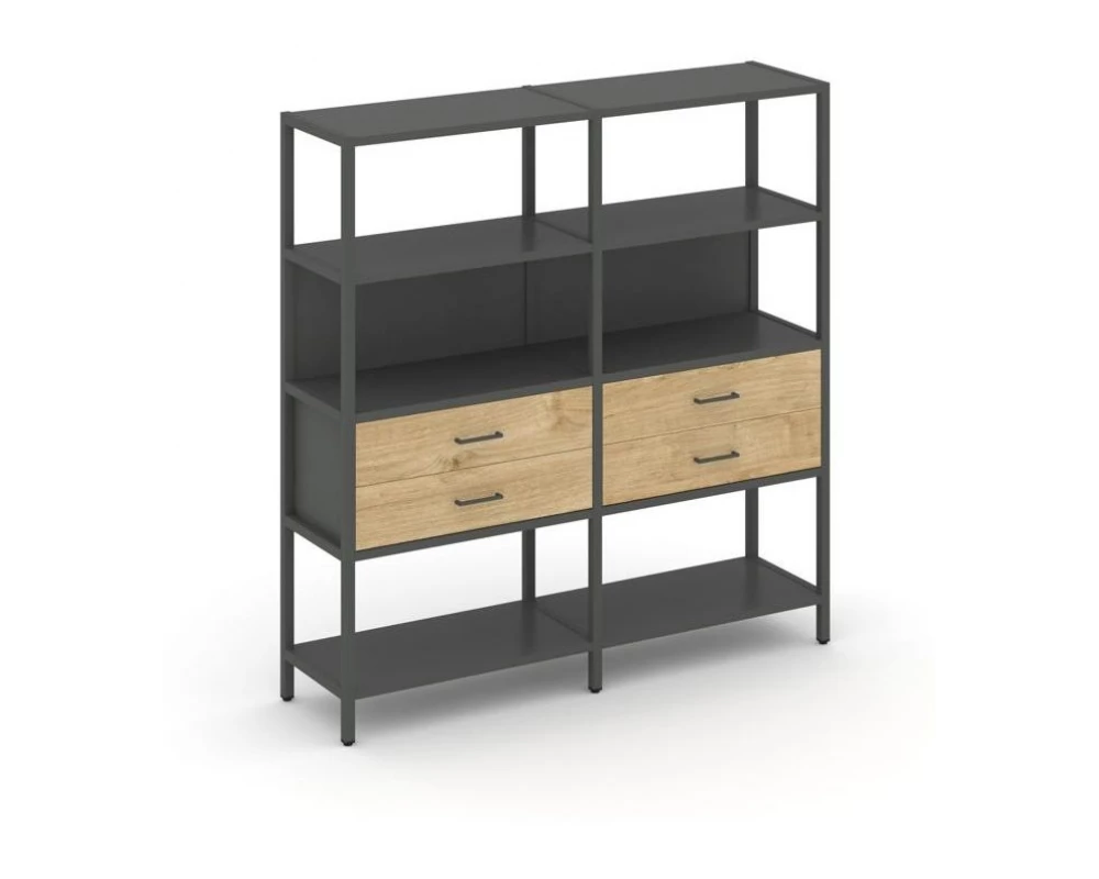 Двухсекционный стеллаж четырехярусный с ящиками 1590х400х1613 Shelf System