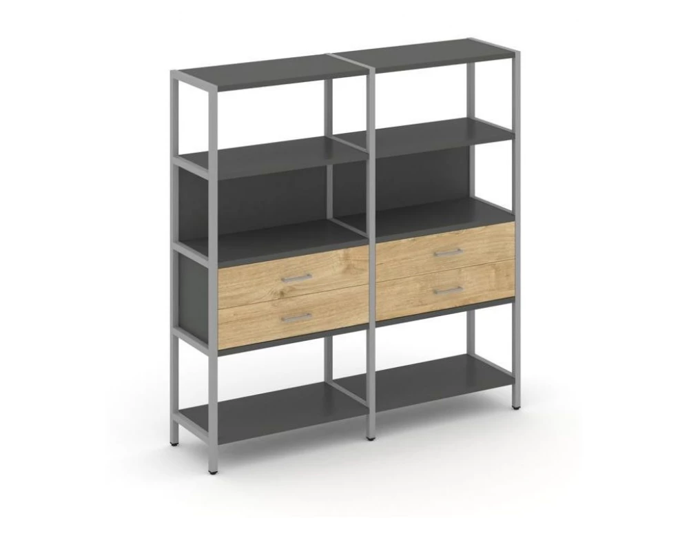 Двухсекционный стеллаж четырехярусный с ящиками 1590х400х1613 Shelf System