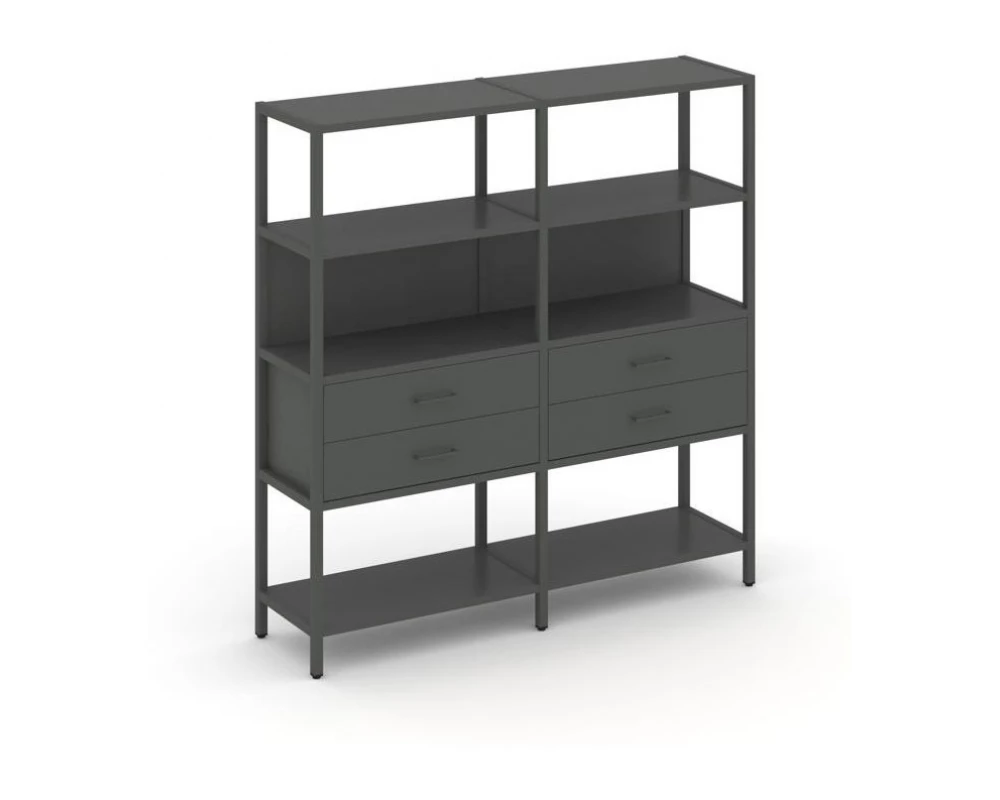 Двухсекционный стеллаж четырехярусный с ящиками 1590х400х1613 Shelf System