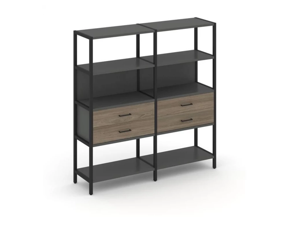 Двухсекционный стеллаж четырехярусный с ящиками 1590х400х1613 Shelf System