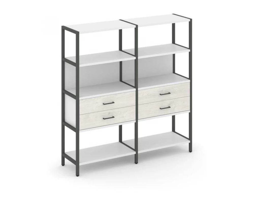 Двухсекционный стеллаж четырехярусный с ящиками 1590х400х1613 Shelf System