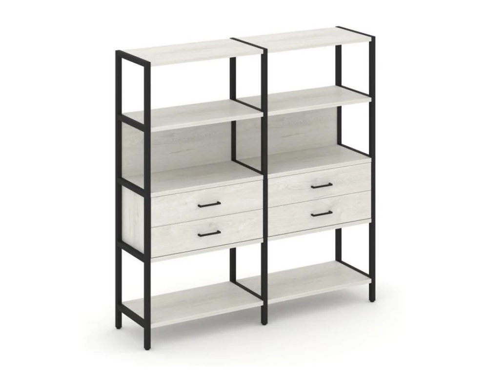 Двухсекционный стеллаж четырехярусный с ящиками 1590х400х1613 Shelf System