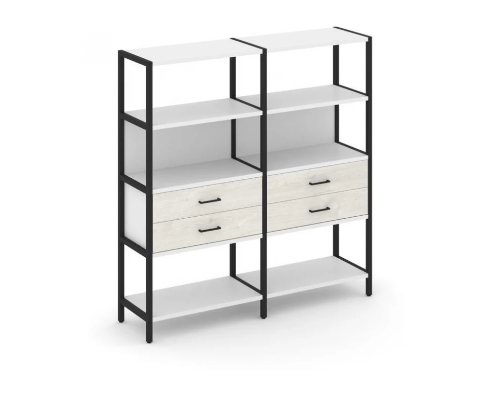 Двухсекционный стеллаж четырехярусный с ящиками 1590х400х1613 Shelf System