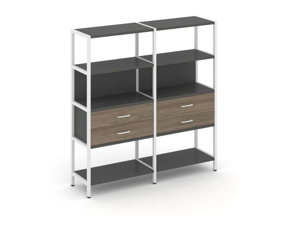 Двухсекционный стеллаж четырехярусный с ящиками 1590х400х1613 Shelf System