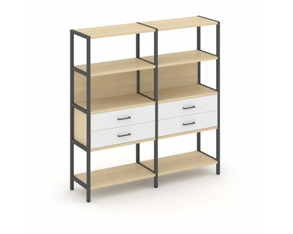 Двухсекционный стеллаж четырехярусный с ящиками 1590х400х1613 Shelf System