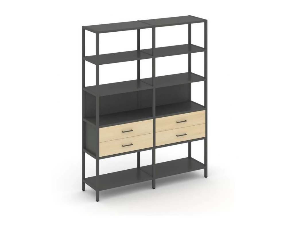 Двухсекционный стеллаж пятиярусный с ящиками 1590х400х1980 Shelf System