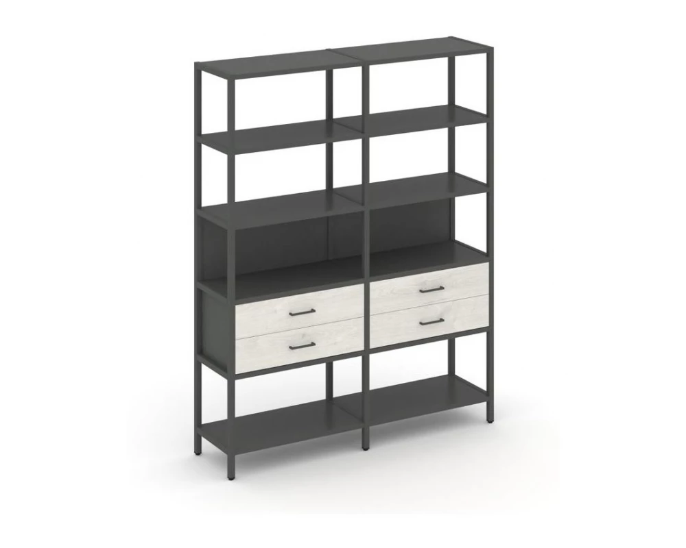 Двухсекционный стеллаж пятиярусный с ящиками 1590х400х1980 Shelf System