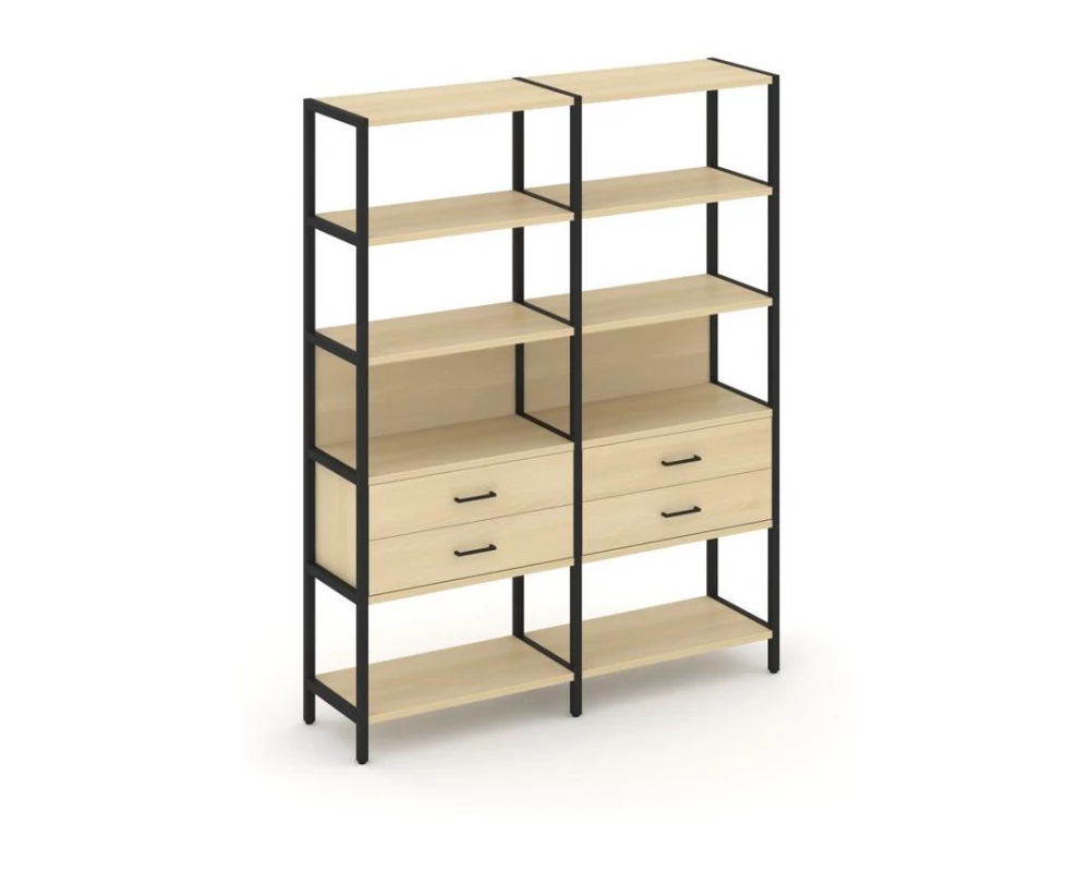 Двухсекционный стеллаж пятиярусный с ящиками 1590х400х1980 Shelf System