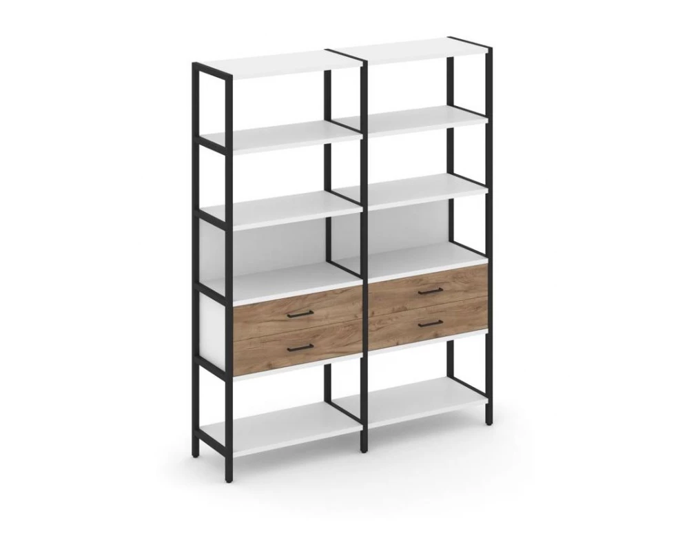 Двухсекционный стеллаж пятиярусный с ящиками 1590х400х1980 Shelf System