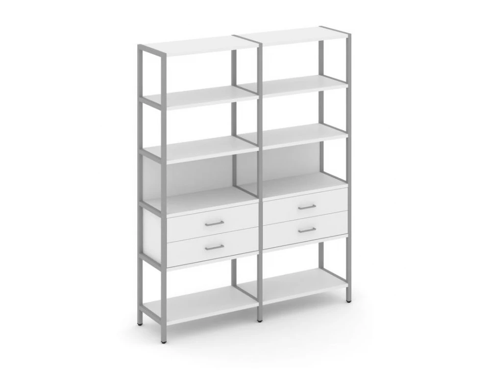 Двухсекционный стеллаж пятиярусный с ящиками 1590х400х1980 Shelf System