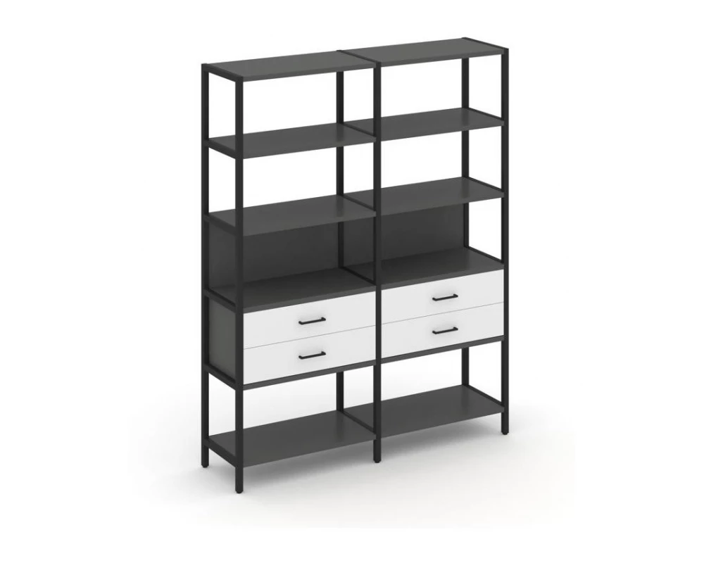 Двухсекционный стеллаж пятиярусный с ящиками 1590х400х1980 Shelf System