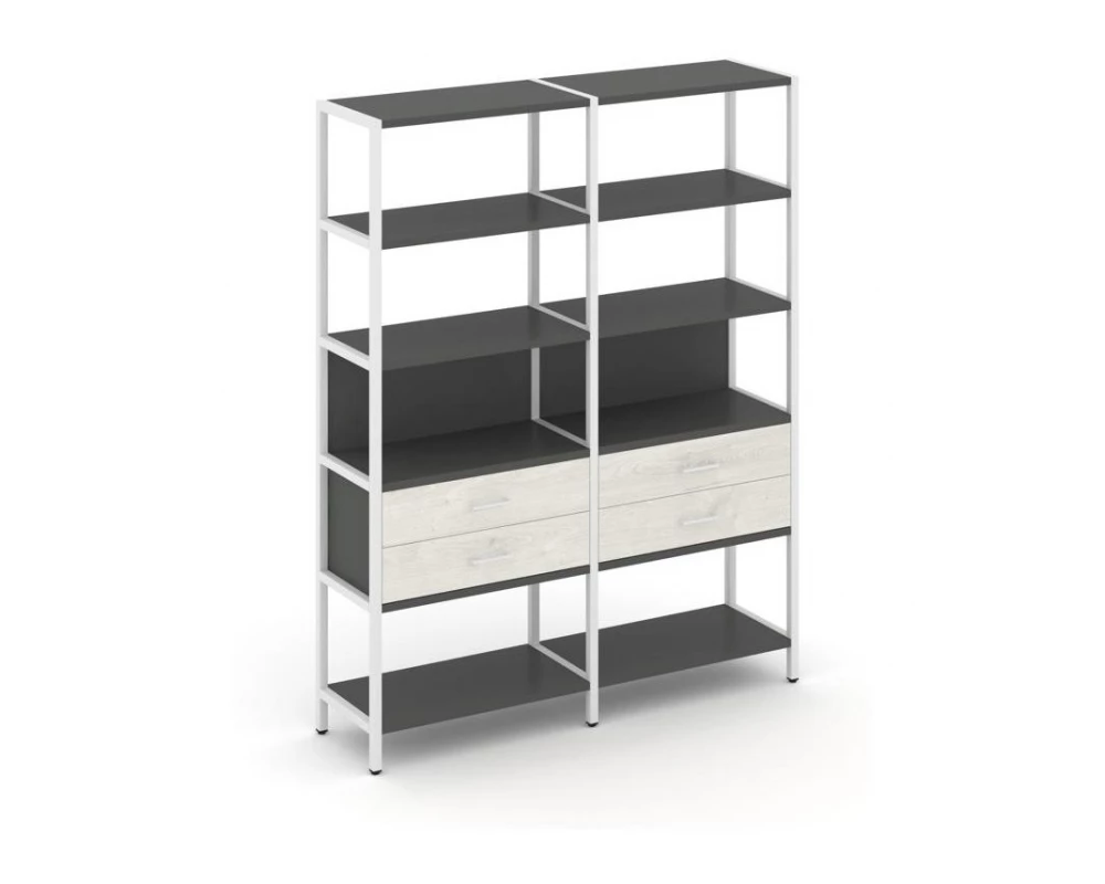 Двухсекционный стеллаж пятиярусный с ящиками 1590х400х1980 Shelf System