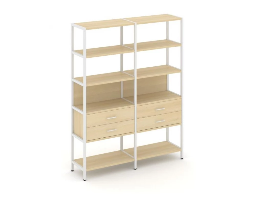 Двухсекционный стеллаж пятиярусный с ящиками 1590х400х1980 Shelf System