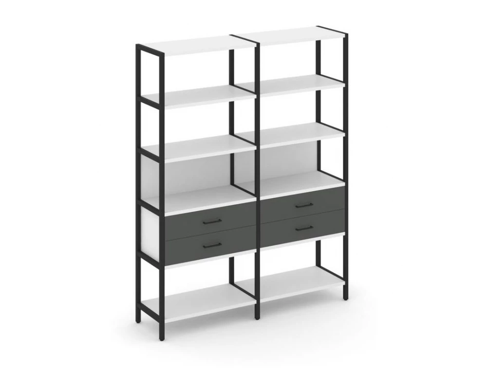 Двухсекционный стеллаж пятиярусный с ящиками 1590х400х1980 Shelf System