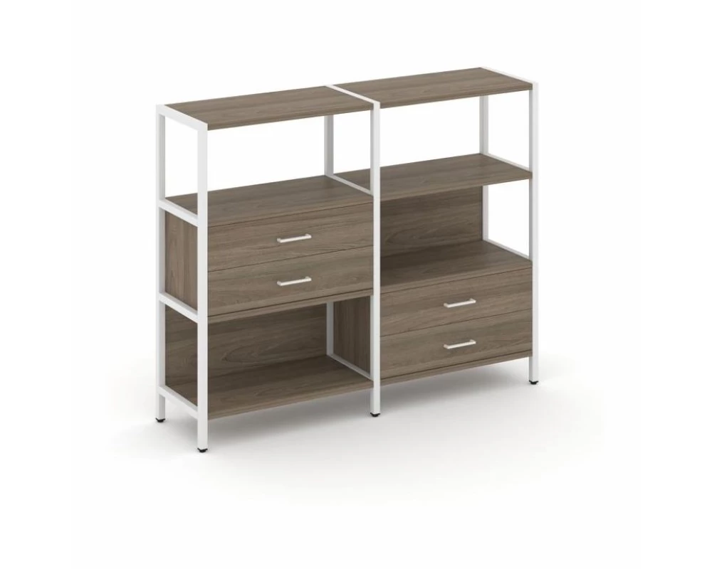 Двухсекционный стеллаж трехярусный с ящиками на двух ярусах 1590х400х1246 Shelf System