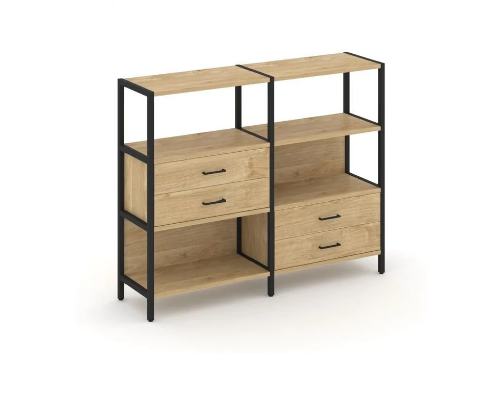 Двухсекционный стеллаж трехярусный с ящиками на двух ярусах 1590х400х1246 Shelf System