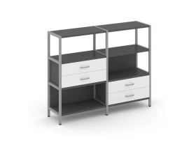 Двухсекционный стеллаж трехярусный с ящиками на двух ярусах 1590х400х1246 Shelf System images