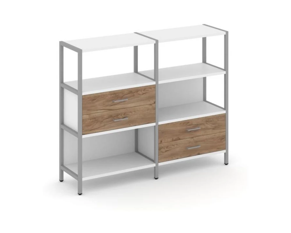 Двухсекционный стеллаж трехярусный с ящиками на двух ярусах 1590х400х1246 Shelf System