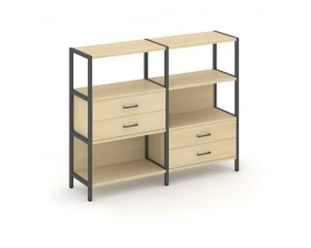 Двухсекционный стеллаж трехярусный с ящиками на двух ярусах 1590х400х1246 Shelf System images