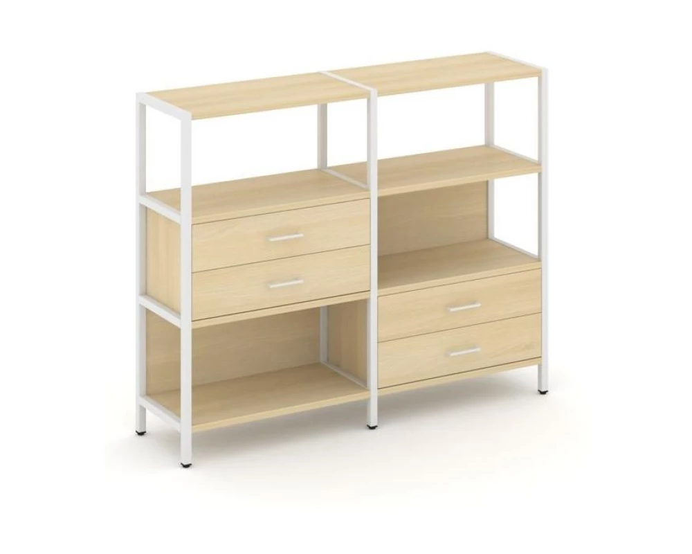 Двухсекционный стеллаж трехярусный с ящиками на двух ярусах 1590х400х1246 Shelf System