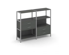 Двухсекционный стеллаж трехярусный с ящиками на двух ярусах 1590х400х1246 Shelf System images