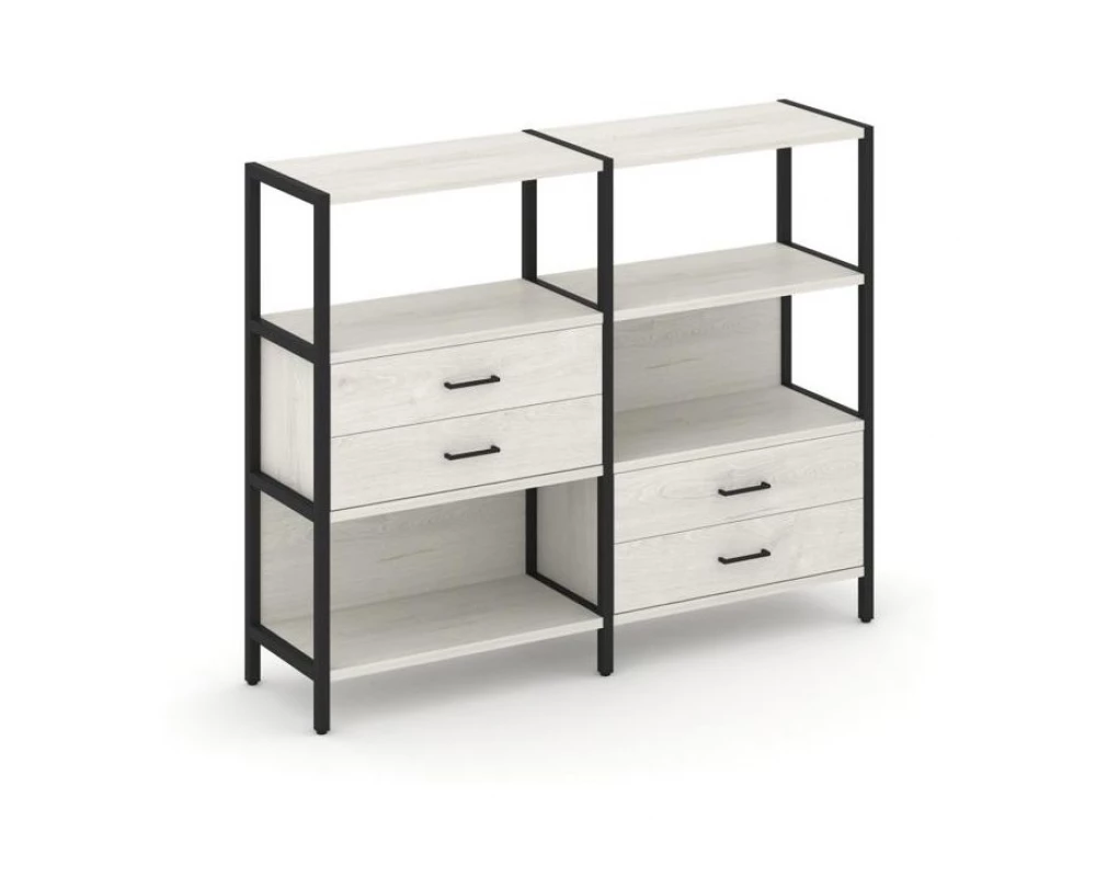 Двухсекционный стеллаж трехярусный с ящиками на двух ярусах 1590х400х1246 Shelf System