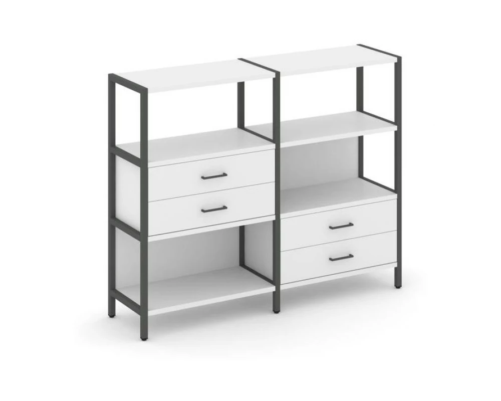 Двухсекционный стеллаж трехярусный с ящиками на двух ярусах 1590х400х1246 Shelf System