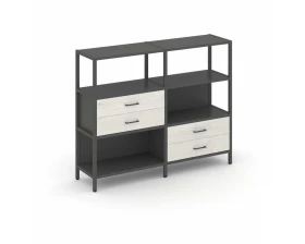 Двухсекционный стеллаж трехярусный с ящиками на двух ярусах 1590х400х1246 Shelf System images