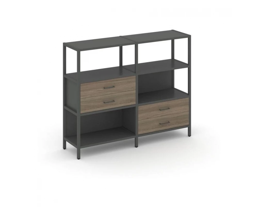 Двухсекционный стеллаж трехярусный с ящиками на двух ярусах 1590х400х1246 Shelf System