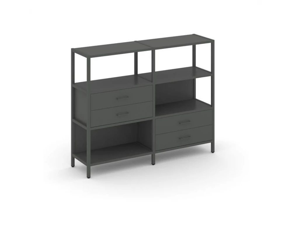 Двухсекционный стеллаж трехярусный с ящиками на двух ярусах 1590х400х1246 Shelf System