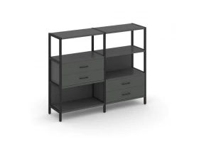 Двухсекционный стеллаж трехярусный с ящиками на двух ярусах 1590х400х1246 Shelf System images