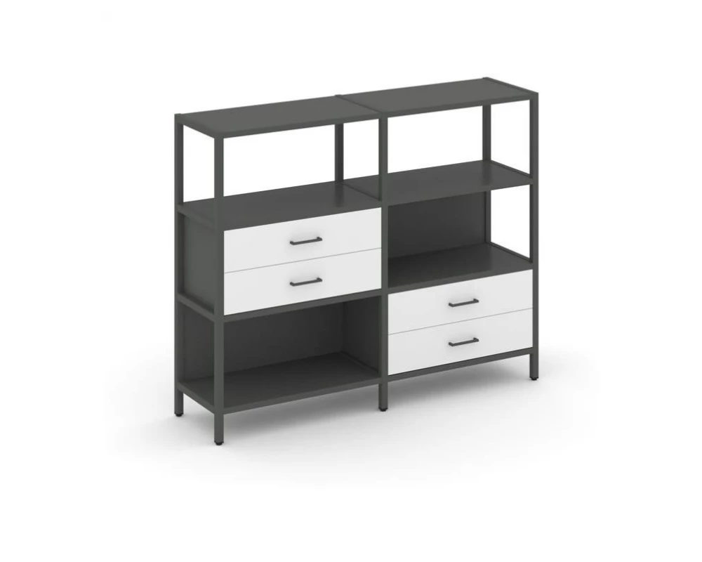 Двухсекционный стеллаж трехярусный с ящиками на двух ярусах 1590х400х1246 Shelf System