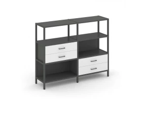 Двухсекционный стеллаж трехярусный с ящиками на двух ярусах 1590х400х1246 Shelf System images