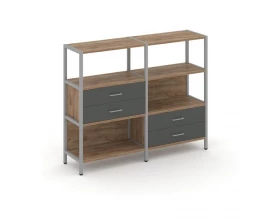 Двухсекционный стеллаж трехярусный с ящиками на двух ярусах 1590х400х1246 Shelf System images