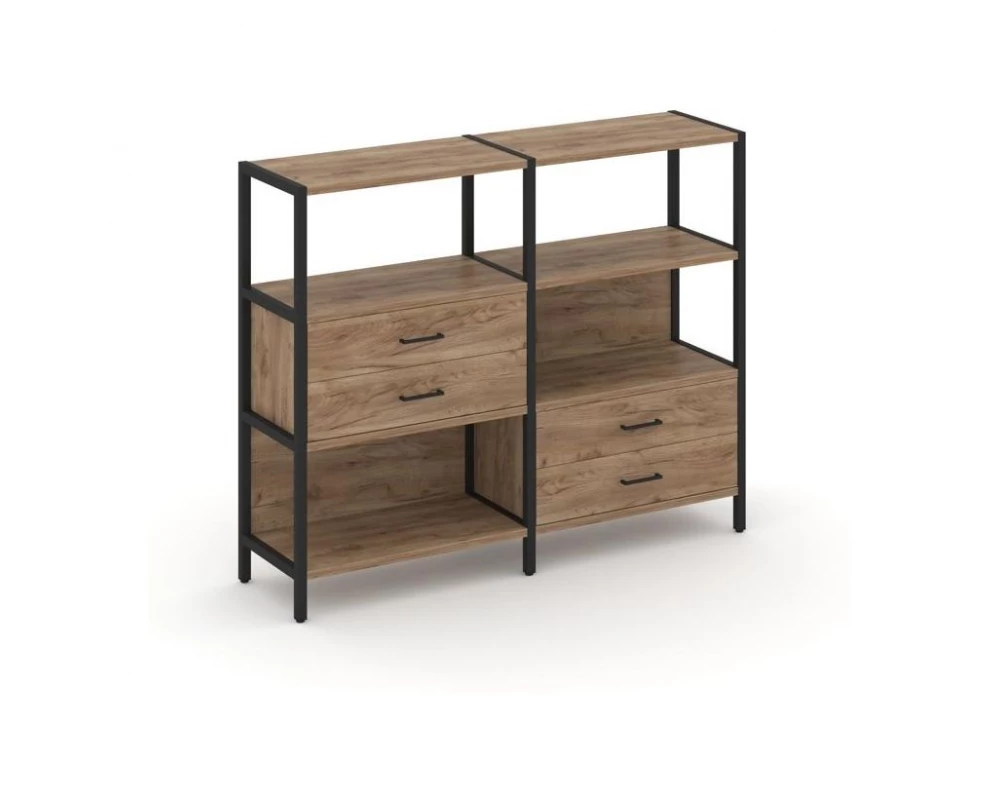 Двухсекционный стеллаж трехярусный с ящиками на двух ярусах 1590х400х1246 Shelf System