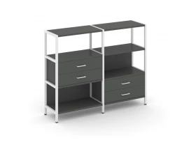 Двухсекционный стеллаж трехярусный с ящиками на двух ярусах 1590х400х1246 Shelf System images