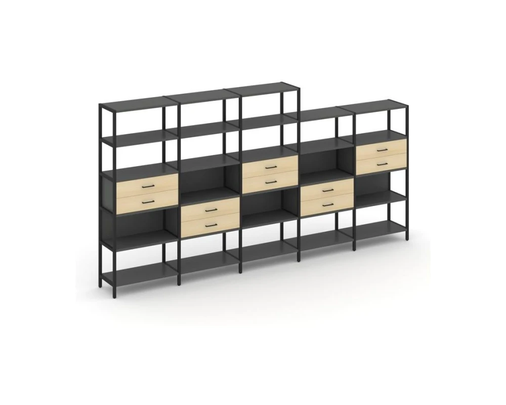 Пятисекционный стеллаж пятиярусный с ящиками 3930х400х1980 Шелф Систем / Shelf System