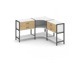 Трехсекционный угловой стеллаж двухярусный с ящиками 1590х1590х879 Shelf System images